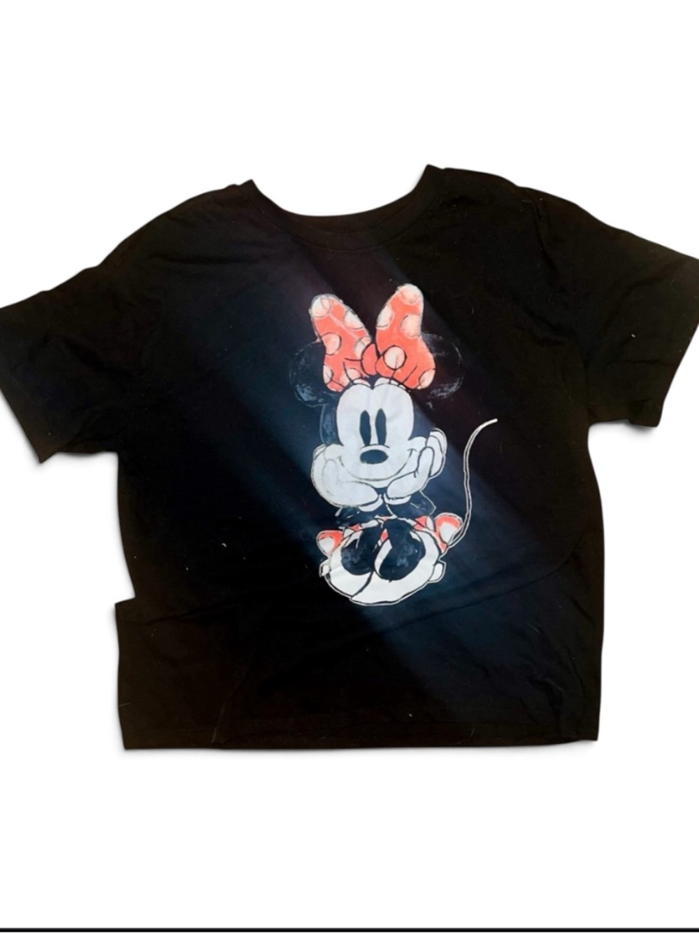 Disney Minnie Mouse Black Graphic Tee Shirt Sketch Art Red Polka Dot Bow Medium